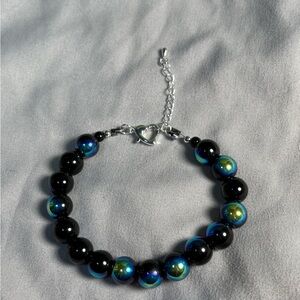Silver Toned Black Mermaid Bead Bracelet